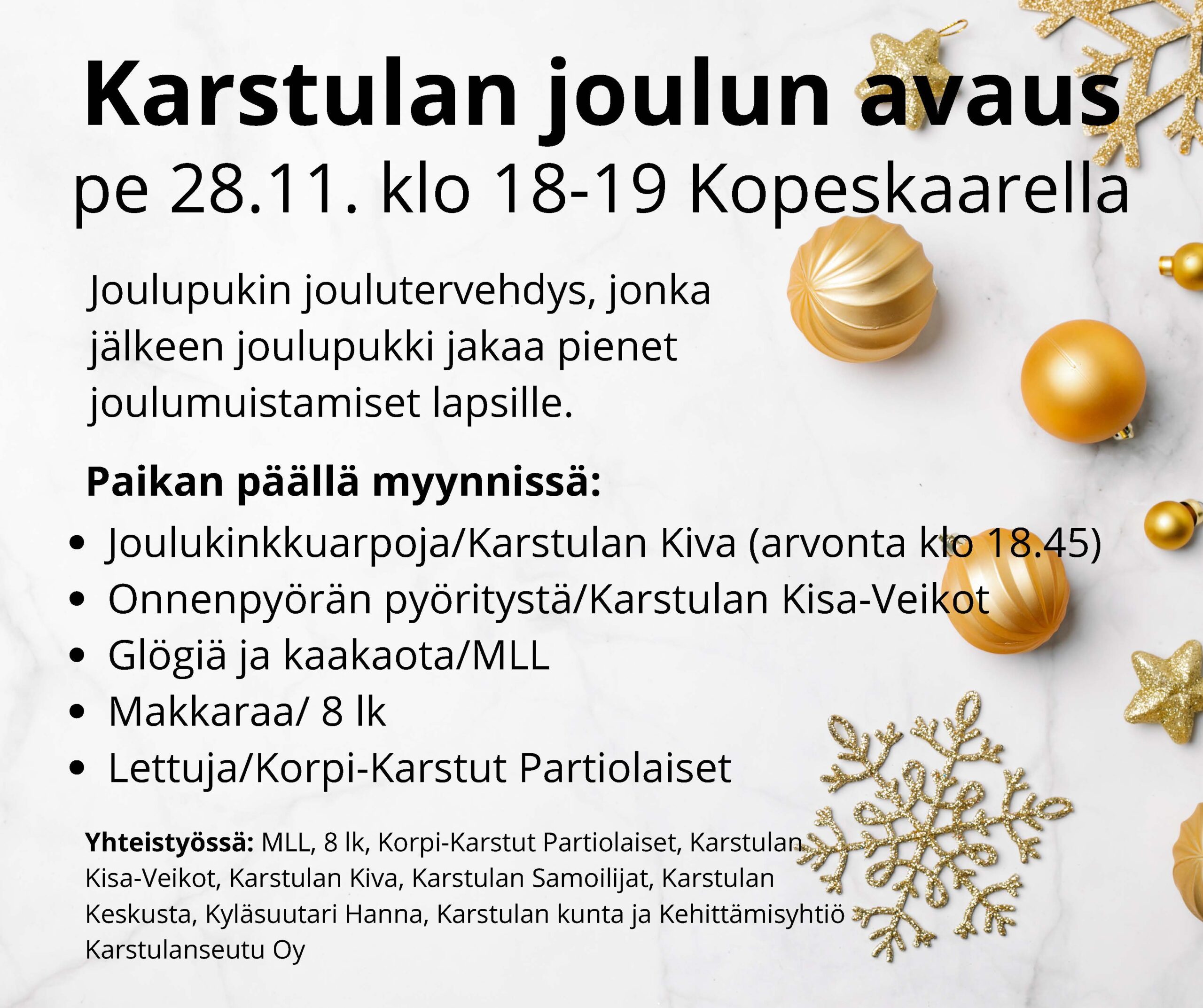 Mainos Karstulan joulun avauksesta 28.11.2025 klo 18.00